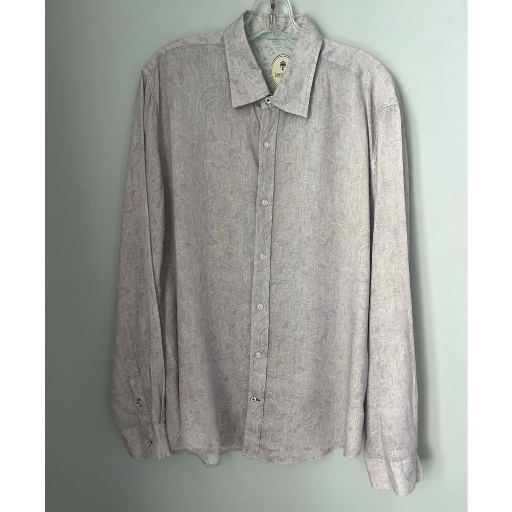 Ganesh Linen Shirt Button Up Long Sleeves Collar Paisley Casual Summer Mens XXL